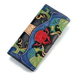 100% ручной работы пояса из натуральной кожи китайский стиль для женщин большой день клатч темно синие дамы карман на молнии для монет