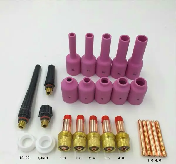 

FREE SHIPINHG high qualitysuit 25PCS TIG KIT Long Gas Lens & Long Alumina Cup Fit TIG Welding Torch PTA DB SR WP 17 18 26 Series
