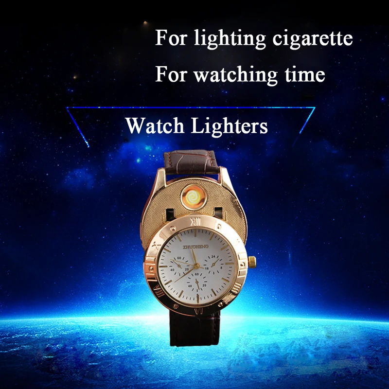SPO Mens Quartz Watch, USB Rechargeable Cigarette Lighter