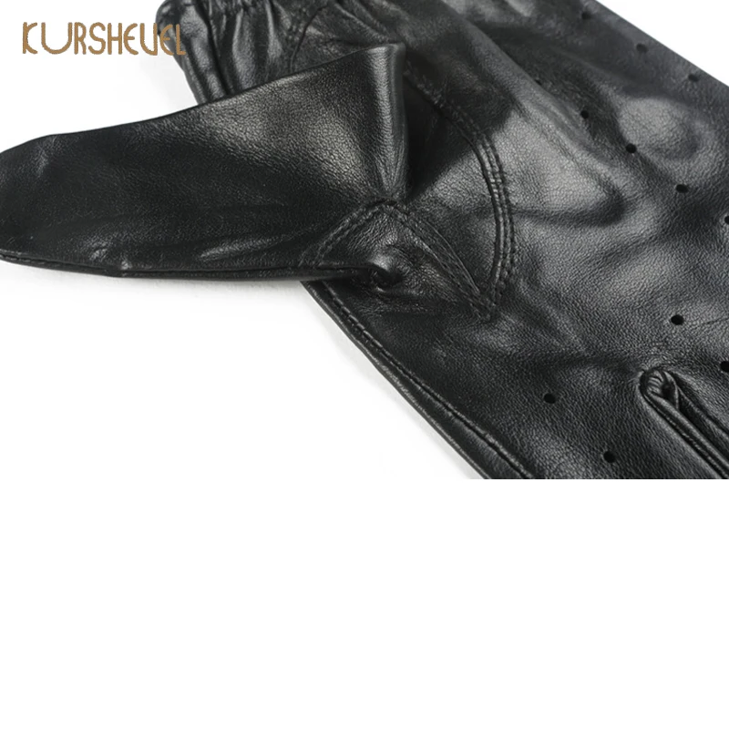 Модные мужские кожаные перчатки из натуральной овчины черного и коричневого цвета, дышащие однослойные кожаные перчатки для вождения, мужские варежки AGB350