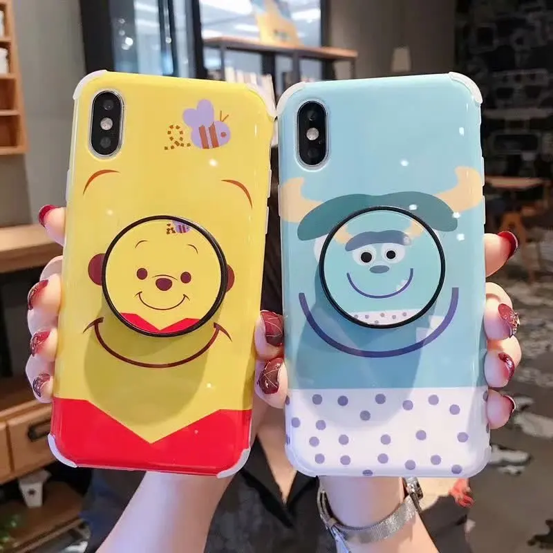 

Cartoon Disneys Winnie Pooh Phone Case for iPhone 6 6s P 7 8 Plus Anti-fall Bracket Back Cover for iPhone X XR XS Max Cute Cases