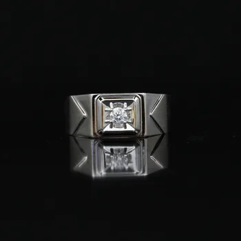 

LASAMERO Rings for Men 0.14CT Round Cut Natural Diamond Ring 18k White Gold Engagement Wedding Ring