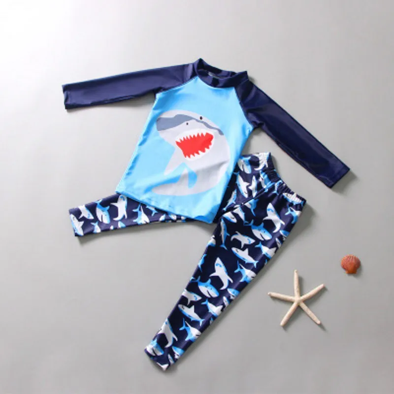 Roupa de Banho Meninos Grandes Adolescentes Maiô Crianças Surf Duas Peças Natação Protetor Solar Proteção uv Praia Conjunto Terno