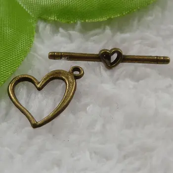 

240 sets antique bronze heart clasps 28x5`17x16mm #1102