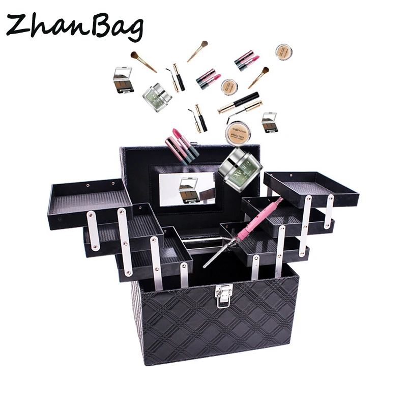

Women Folding Layer Professional Makeup Case Large Capacity Suitcase for Cosmetic Top Quality Travel Makeup Artist Organizer Box