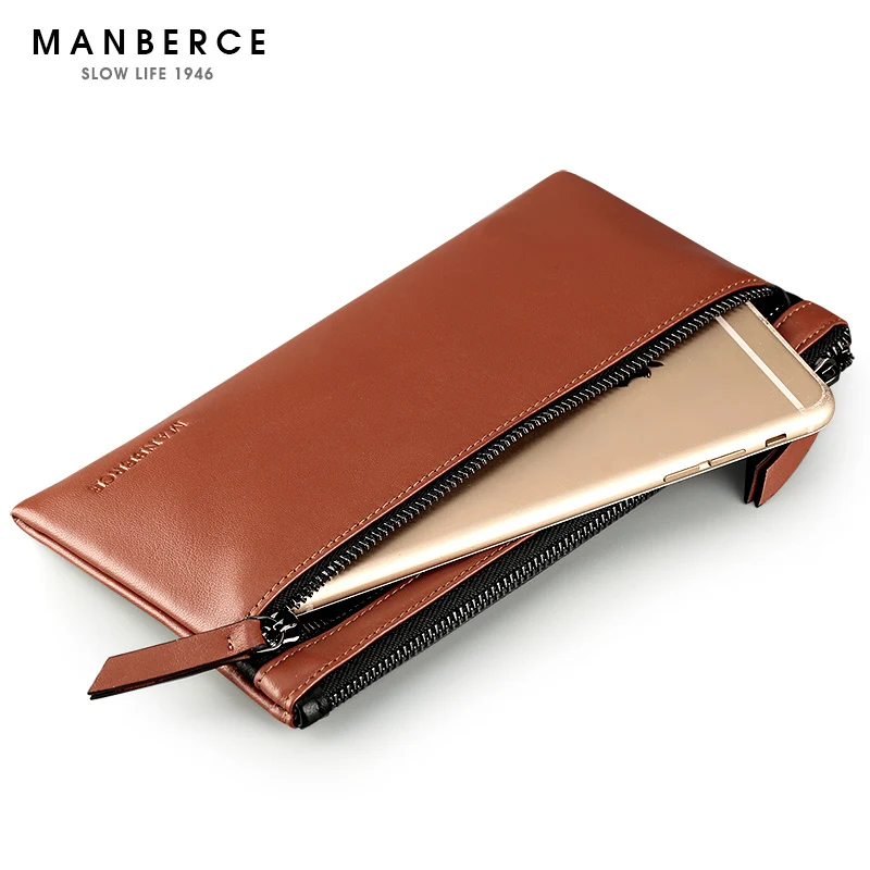 

MANBERCE Men Genuine Leather Clutch Bag Cowhide Wallet Business Large Capacity Purse High Quality Men's Bag Free Shipping