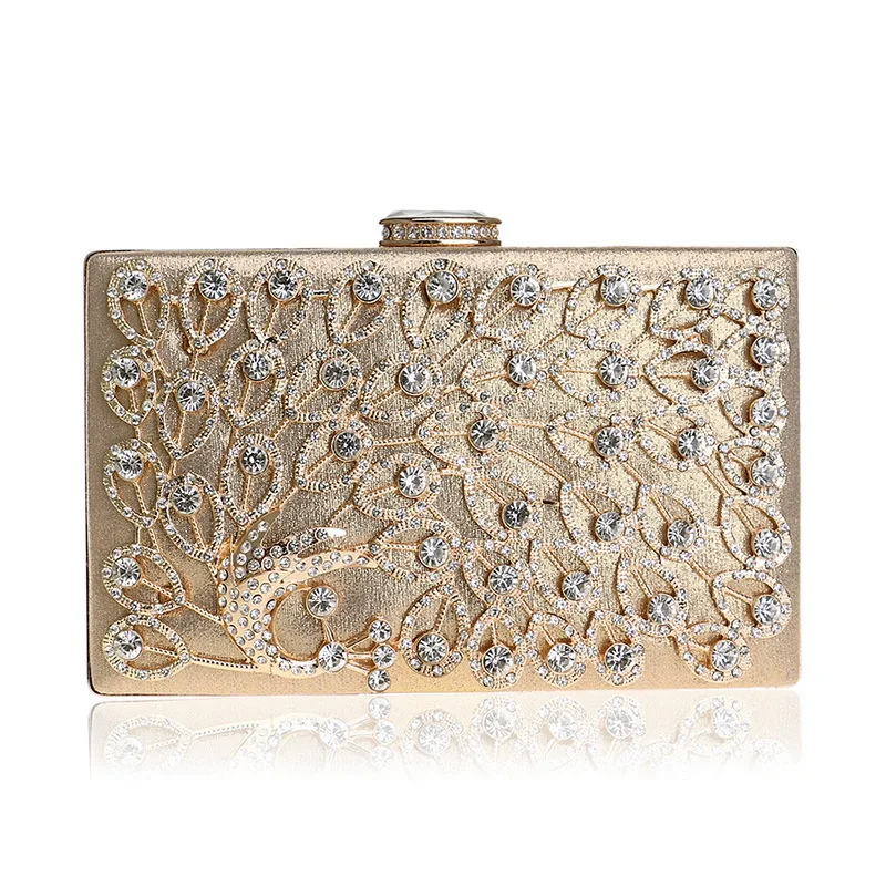 

Elegant Ladies Evening Clutch Bag with Chain Diamond Peacock Shoulder Bag Women's Handbags Purse Wallets for Wedding Gold Color