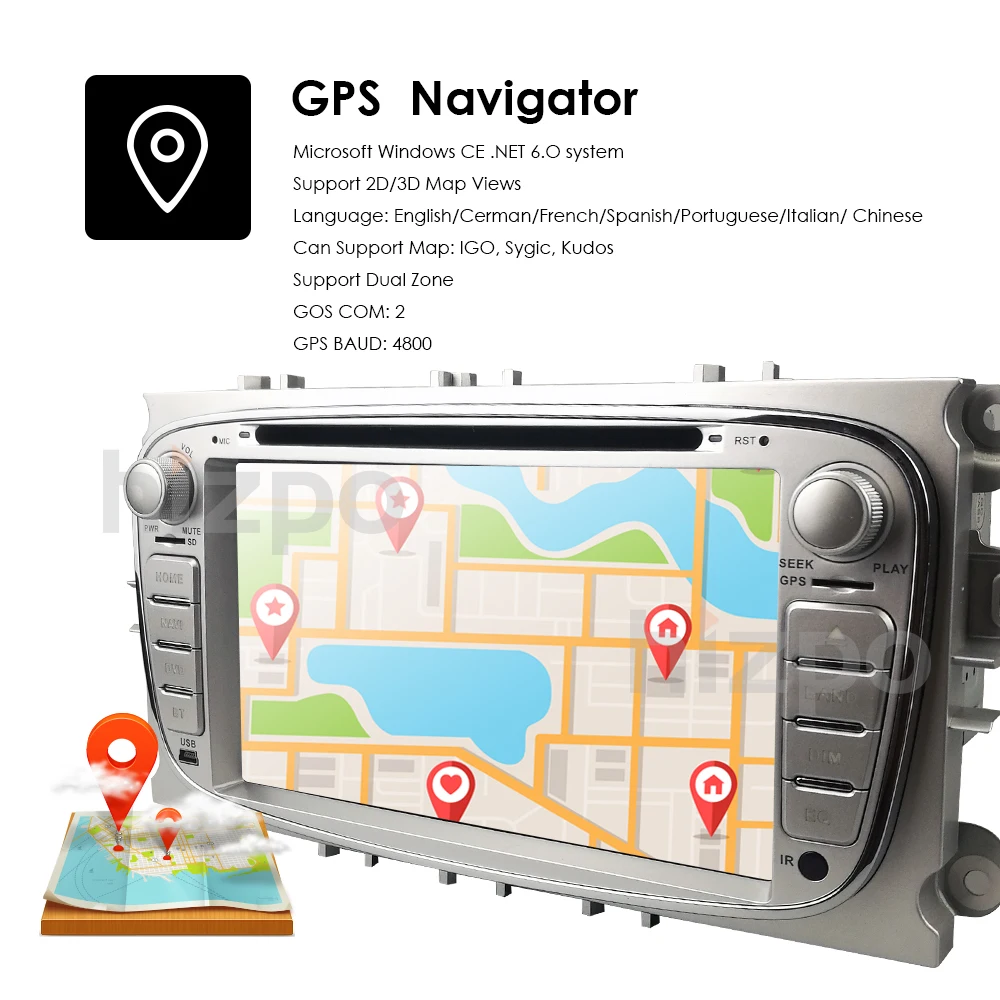 Discount Car DVD Player 2 Din radio GPS Navi for Ford Focus Mondeo Kuga C-MAX S-MAX Galaxy Audio Stereo Head Unit Car Multimedia Player 7