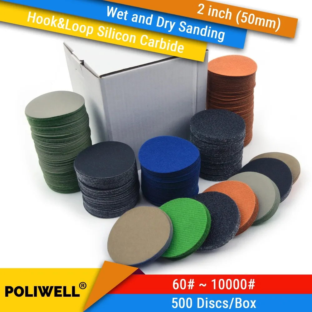 

500PCS/Box 2 Inch(50mm) Silicon Carbide Hook&Loop Waterproof Sanding Discs for Wet/Dry Sanding Power Tools Polishing Accessories