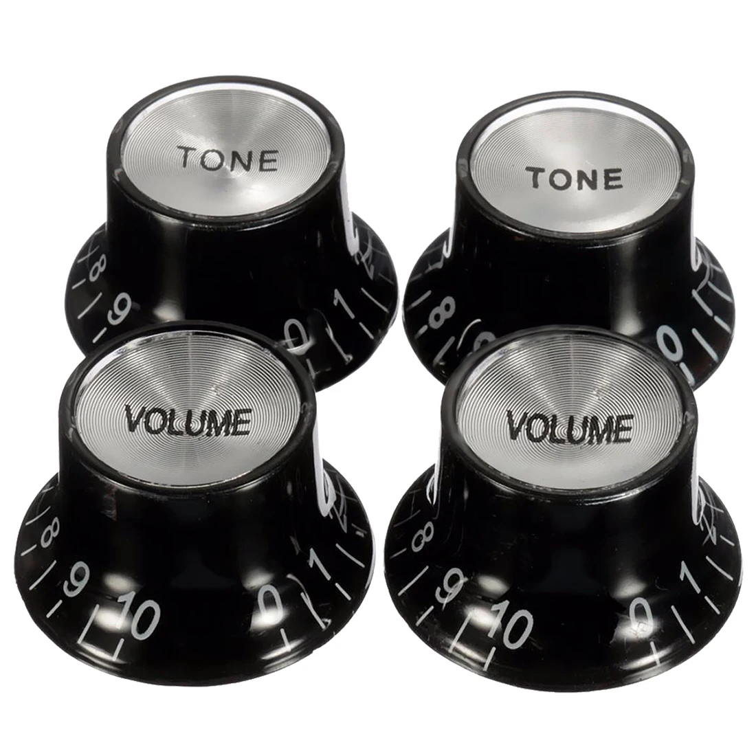 

5 PCS of (Guitar Knobs 2 Volumes and 2 Tones Silver Top Hat Bell)