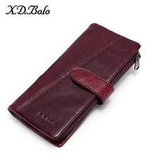 X D BOLO Women Purses Long Zipper 100 Genuine Leather Ladies Clutch Bags With Cellphone Holder