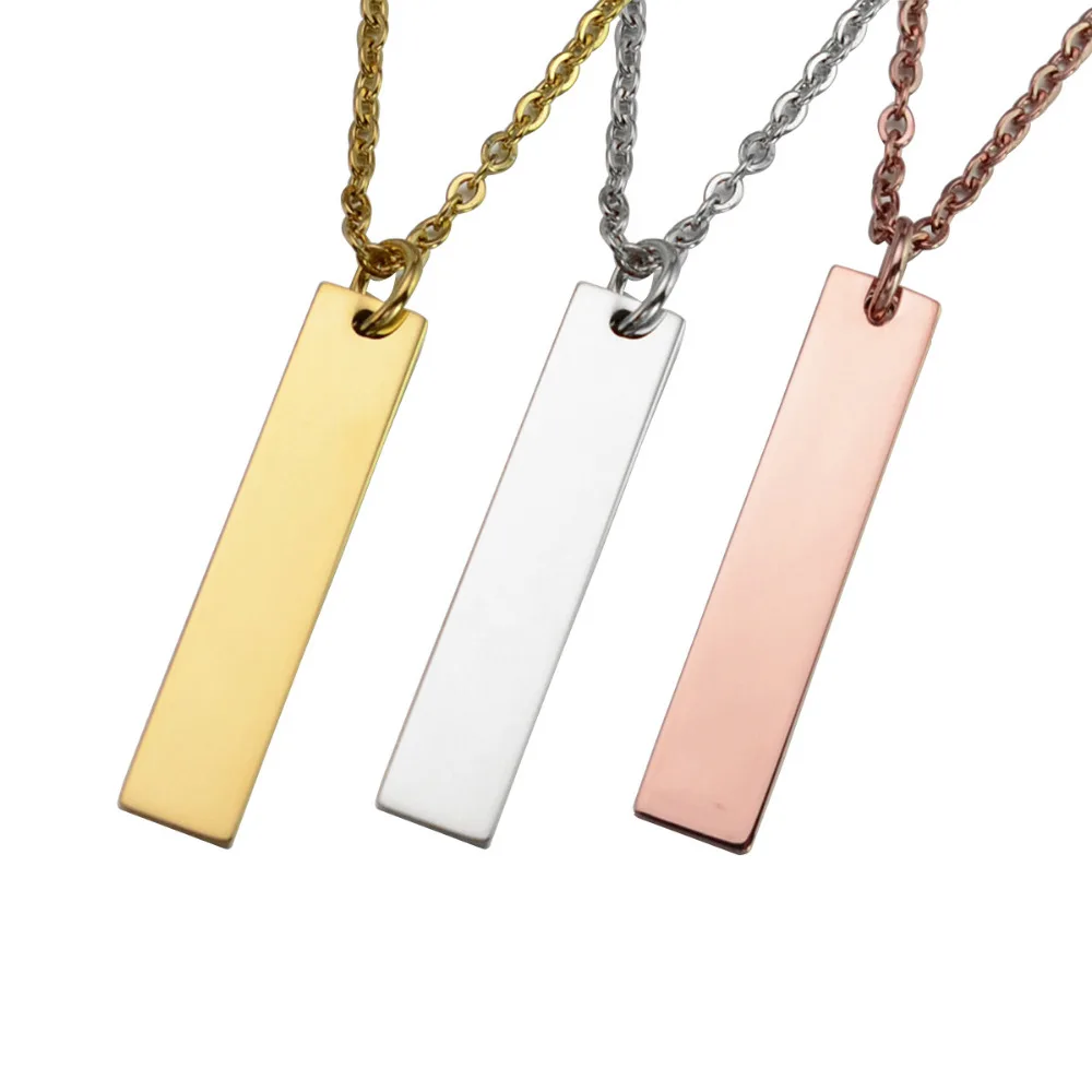 

50Pcs/lot Stainless Steel Blank Bar Pendant Wholesale Silver Rose Gold Tone Vertical Name Charm Jewelry