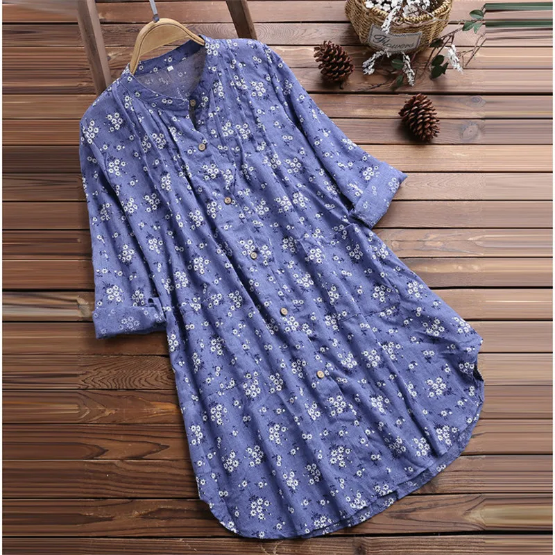 

Women's Summer Floral Mini Dress V-Neck Loose Casual OL Blouse Japanese Plus Size M-3XL