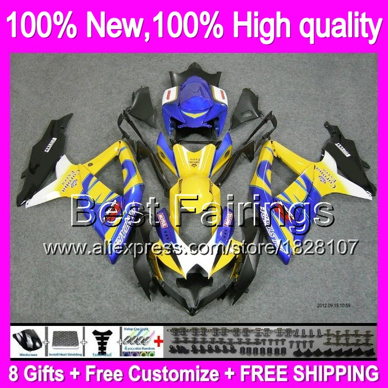 

Fairing Yellow CORONA + For SUZUKI GSXR750 08-10 GSXR 600 750 08 09 10 4B832 K8 GSX R600 R750 2008 2009 2010 +Decal Yellow blu