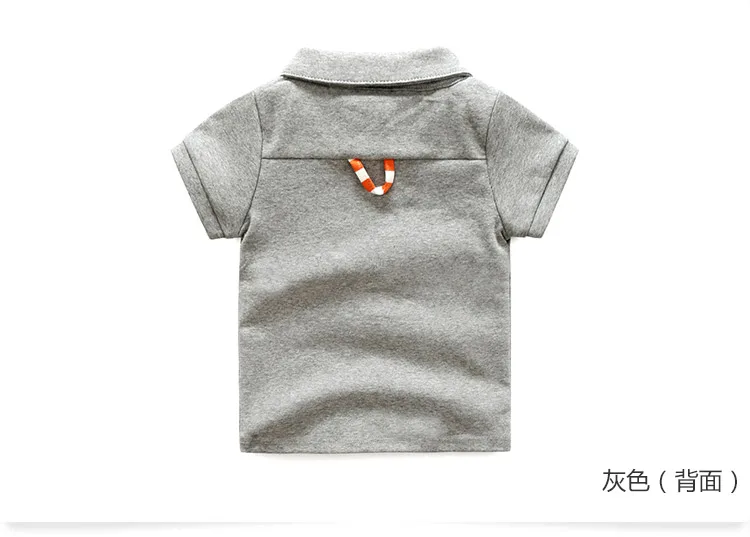 2018 Baby Children Clothing Casual Cotton Short Sleeve Turn-Down Collar Gray White Solid Color Pocket Kids Little Boys T Shirts (8)