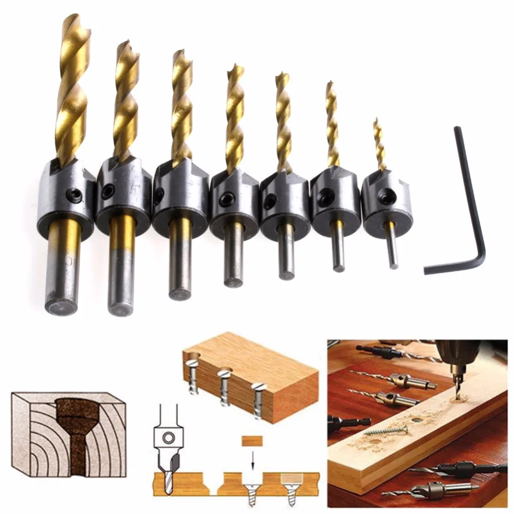 

7Pcs 3-10mm Hss 5 Flute Countersink Drill Bit Set Reamer Woodworking Chamfer New