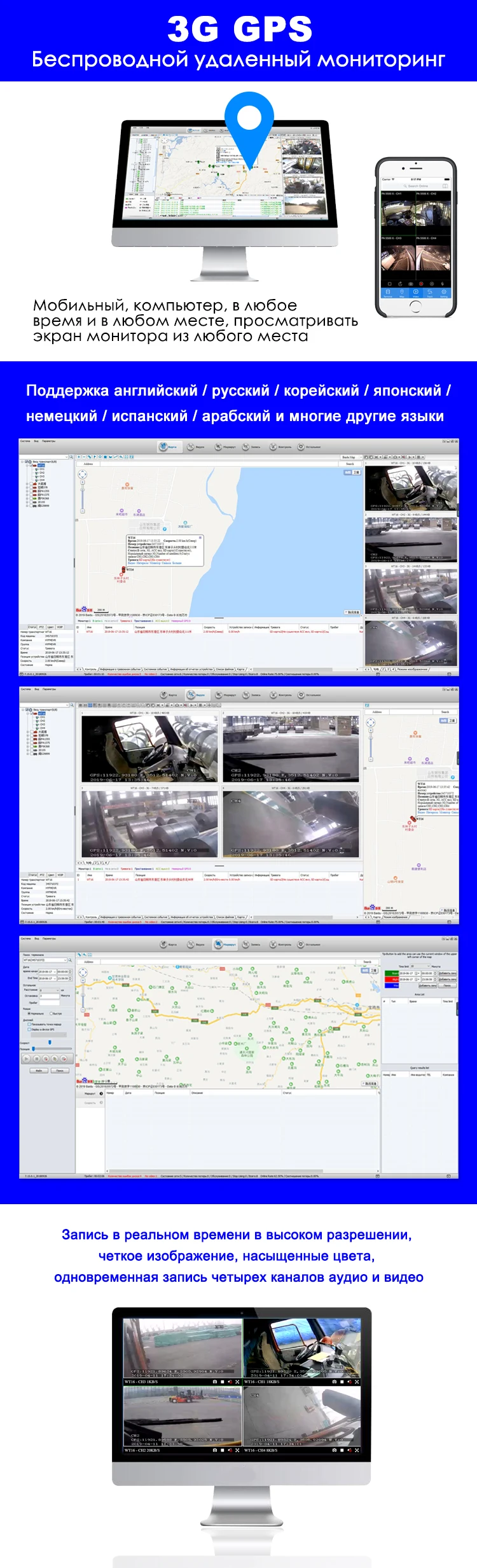 С фабрики 3g gps Мобильный DVR SD карта удаленного мониторинга хост широкое напряжение DC8V-36V большой грузовик/частный автомобиль/прицеп