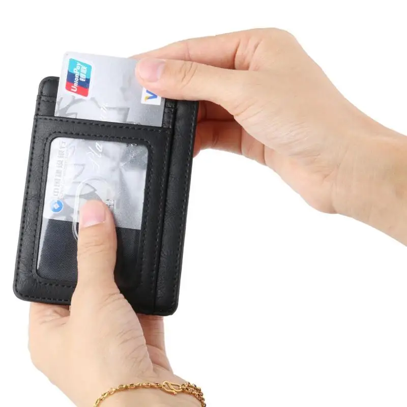 Тонкий кошелек с зажимом для денег RFID Блокировка минималистичный двойной мужчин
