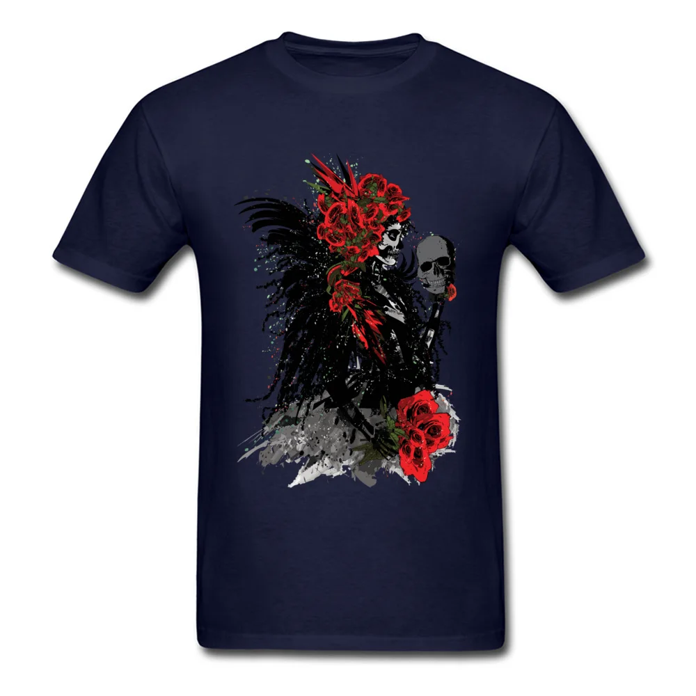 Design Plain Men's T-shirts Round Neck Short Sleeve Pure Cotton Tops T Shirt Crazy Tshirts Drop Shipping sugar skull woman with red roses navy