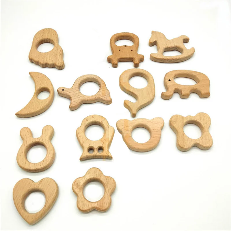 Wooden Teethers 11pc Nature Baby Teething Toy Organic Eco friendly Wood