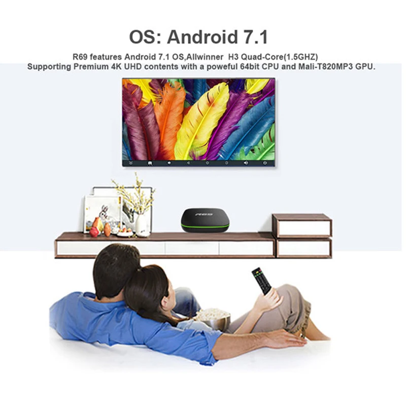 R69 Smart Android 7,1 Tv Box 2,4G Wifi H3 четырехъядерный телеприставка 1080P Hd 3D медиаплеер Us Plug