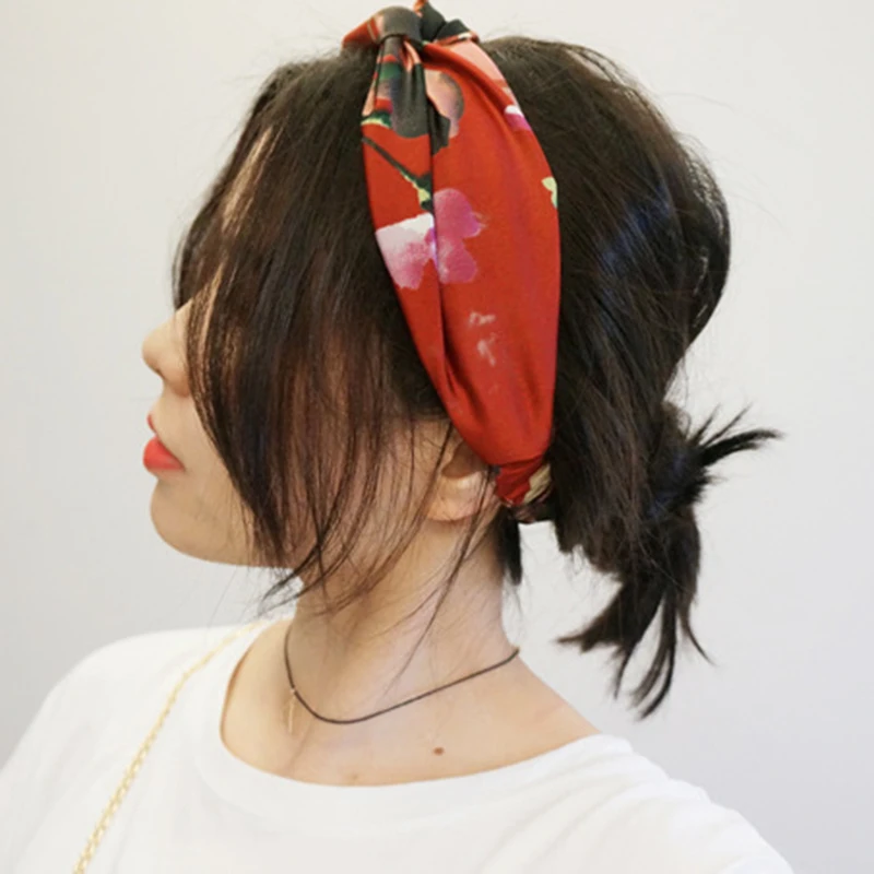 

Women Floral Prints Women Chiffon Heafband Turband Hait Bands For Girls Scrunchie Boho Hair Accessories Flower Headband