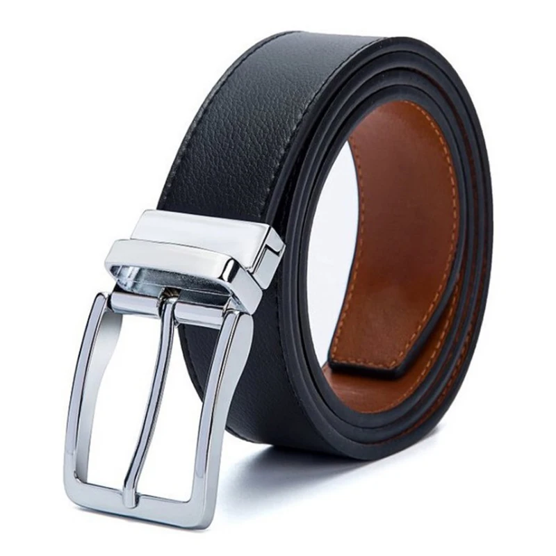 

Buckle Belts For Men Formal Business Genuine Leather Belt With Double Side Black Dark Brown Yellow Brown 3.5CM Revolvable Mens