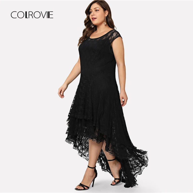 plus dip hem layered floral lace dress