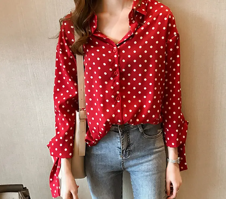 M-4XL Plus Size Tops Women Blouses Casual Polt Dot Shirts Femme Bow Long Sleeve Chiffon Blouse 2019 Autumn Blusas Mujer Camisa (5)