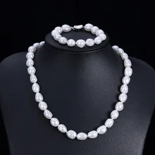 Самая низкая цена, ювелирные наборы из настоящего жемчуга, элегантный белый барочный большой натуральный жемчуг 9-10 мм, ожерелья для женщин, 925 пробы серебро