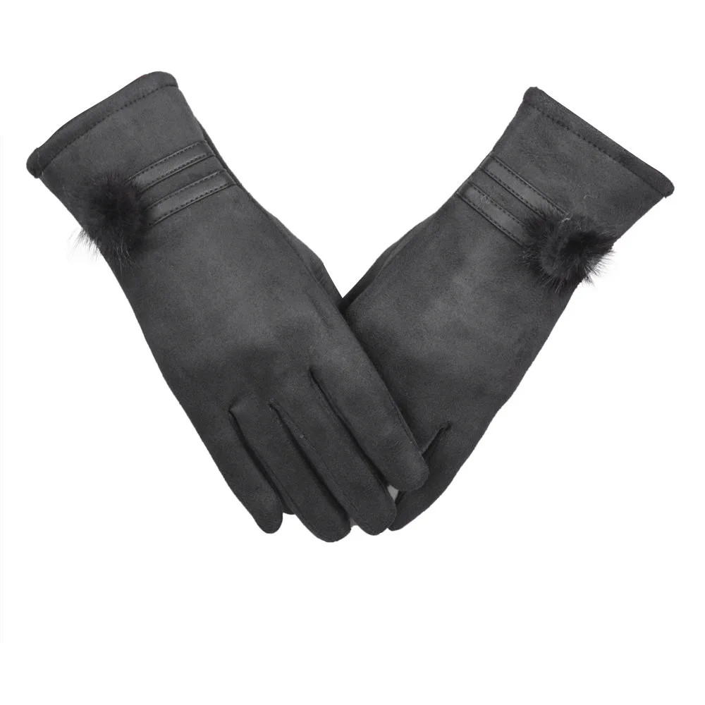 Женские перчатки зимние теплые мягкие перчатки на запястье перчатки на меху шаровые однотонные хлопковые зимние толстые защитные перчатки guantes luva inverno Новые - Цвет: Серый