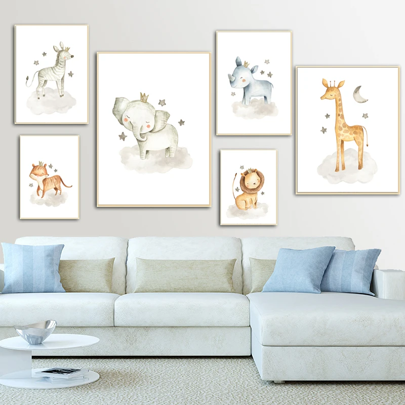 

Nordic Animal Canvas Painting Nursery Posters And Prints Watercolor Canvas Girl Wall Decoration Elephant Canvas Cuadros Unframed