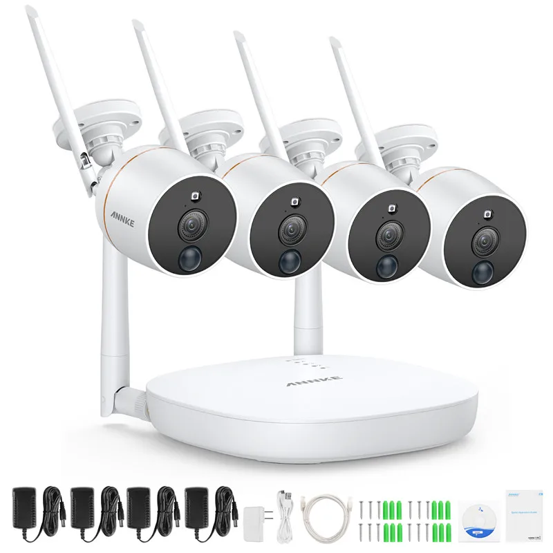 ANNKE охранная домашняя Видео Аудио уличная IP камера 1080P Wifi мини 4CH NVR комплект беспроводной CCTV камеры видеонаблюдения - Цвет: 4 cameras set