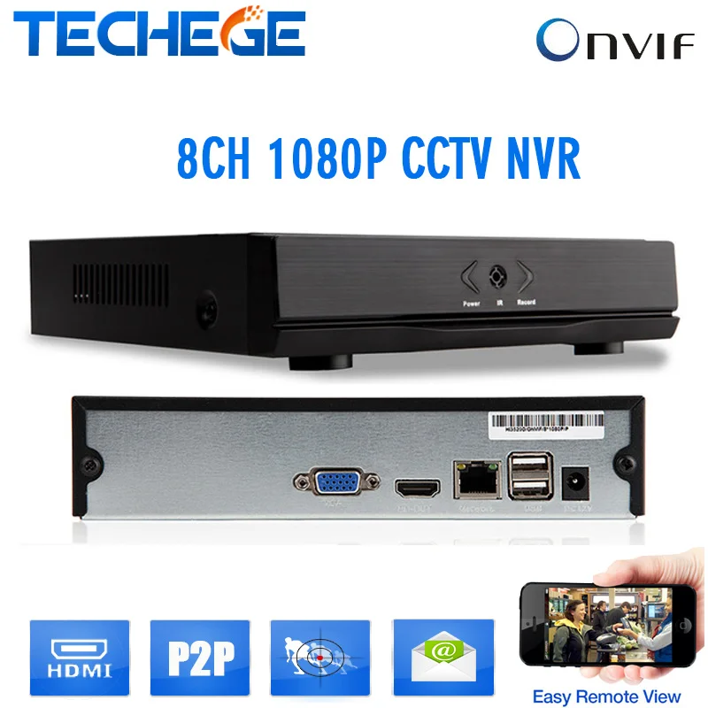 Techege ONVIF NVR 8CH Full HD 1080P H.264 HDMI Network Video Recorder For IP Camera Web CCTV System
