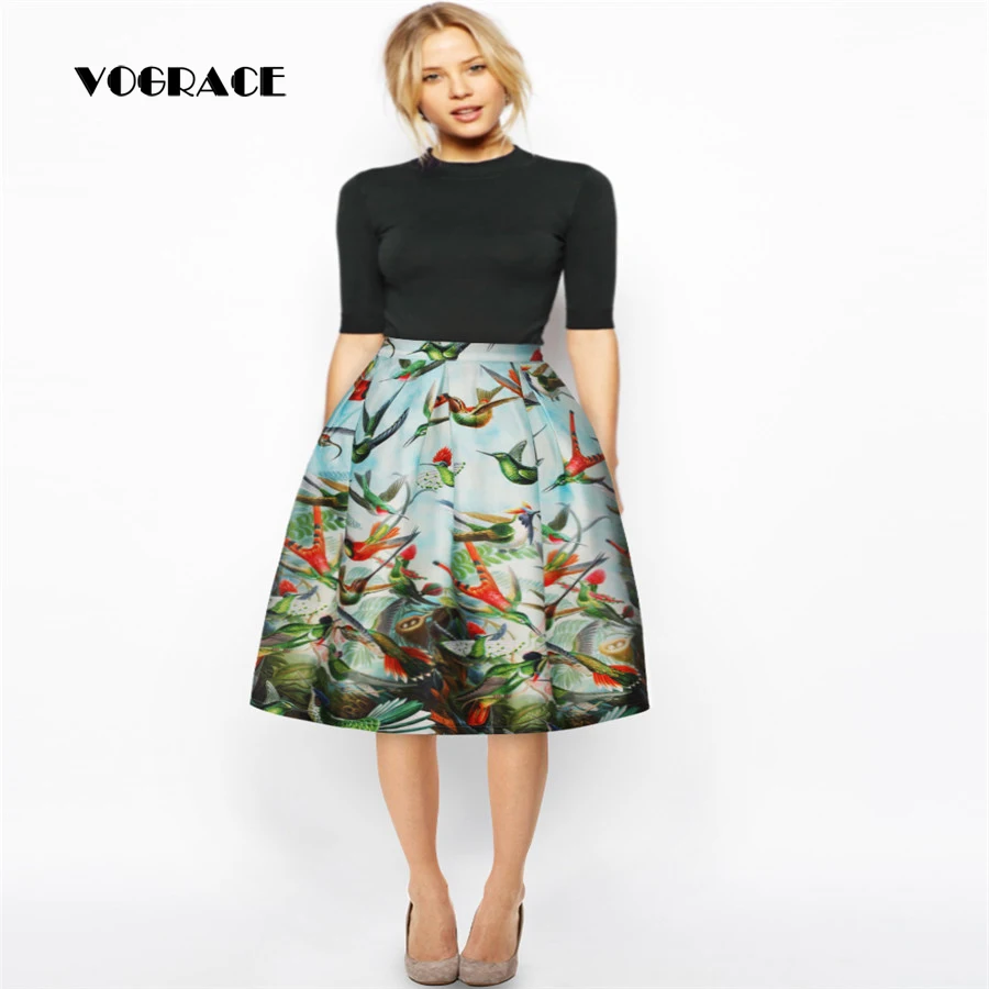 

VOGRACE Christmas Style 3d New Fashion Women's Vintage Retro Skirt High Waist Print Skirt Colorful Fish Swiming Casual Skirt