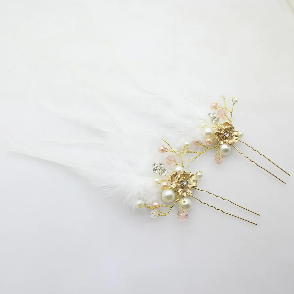 

Aristocratic luxury bride wedding white pearl headdress pearl crystal wild hair fork hairpin wedding headdress decoration