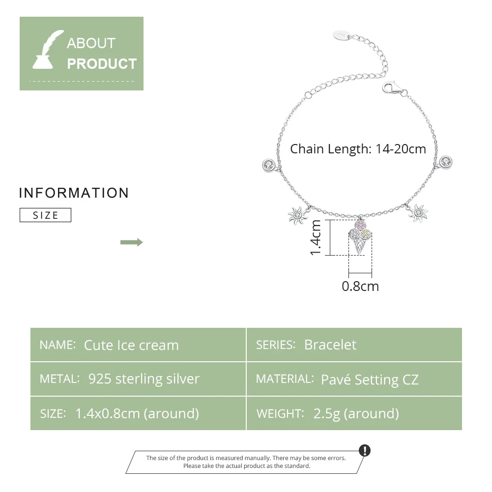 BISAER мороженое Pulseira 925 пробы серебро горячее Лето Мороженое женские серебряные браслеты ювелирные изделия из стерлингового серебра ECB139