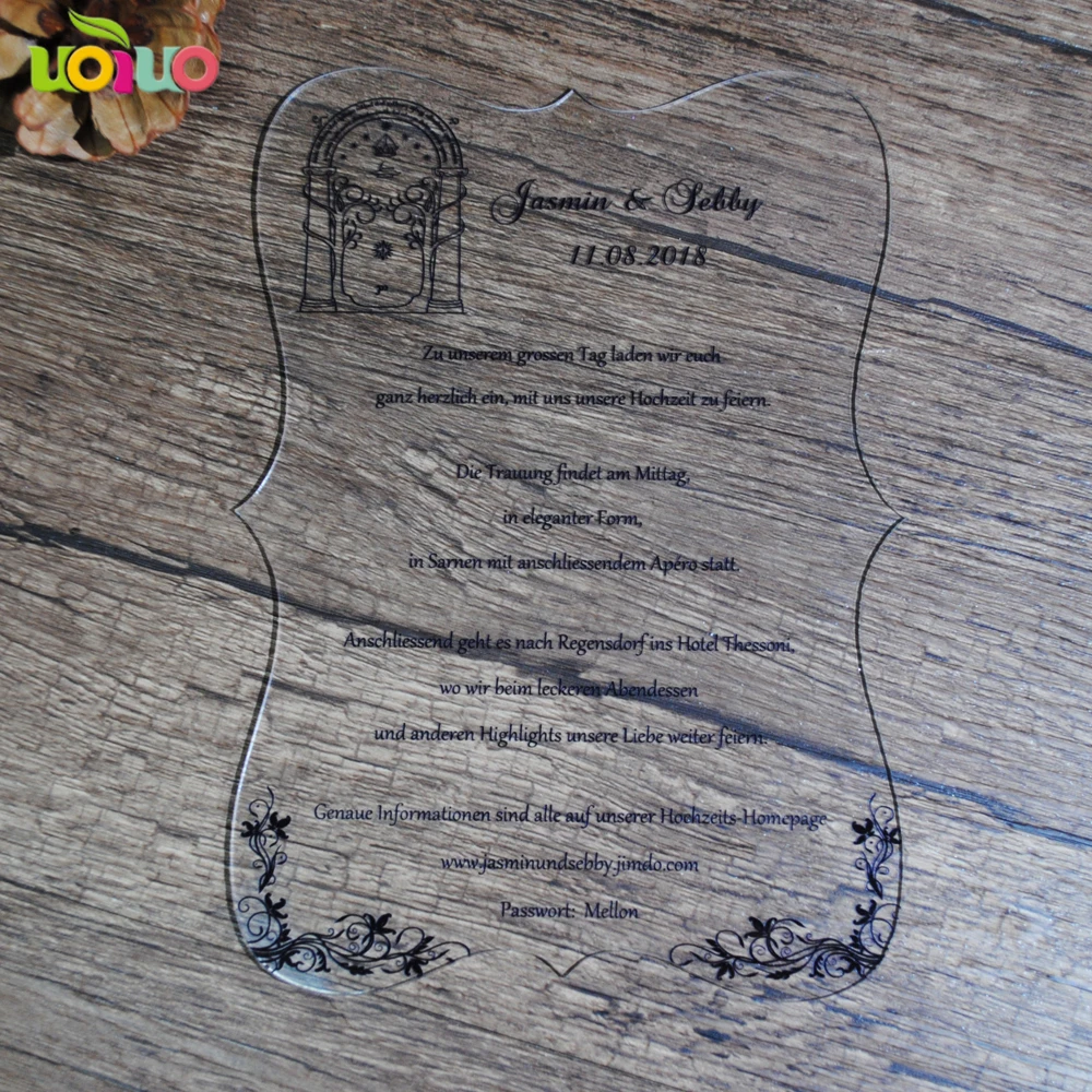 Clear Acrylic Wedding Invitation Card Custom Print Birthday Invite with Envelop