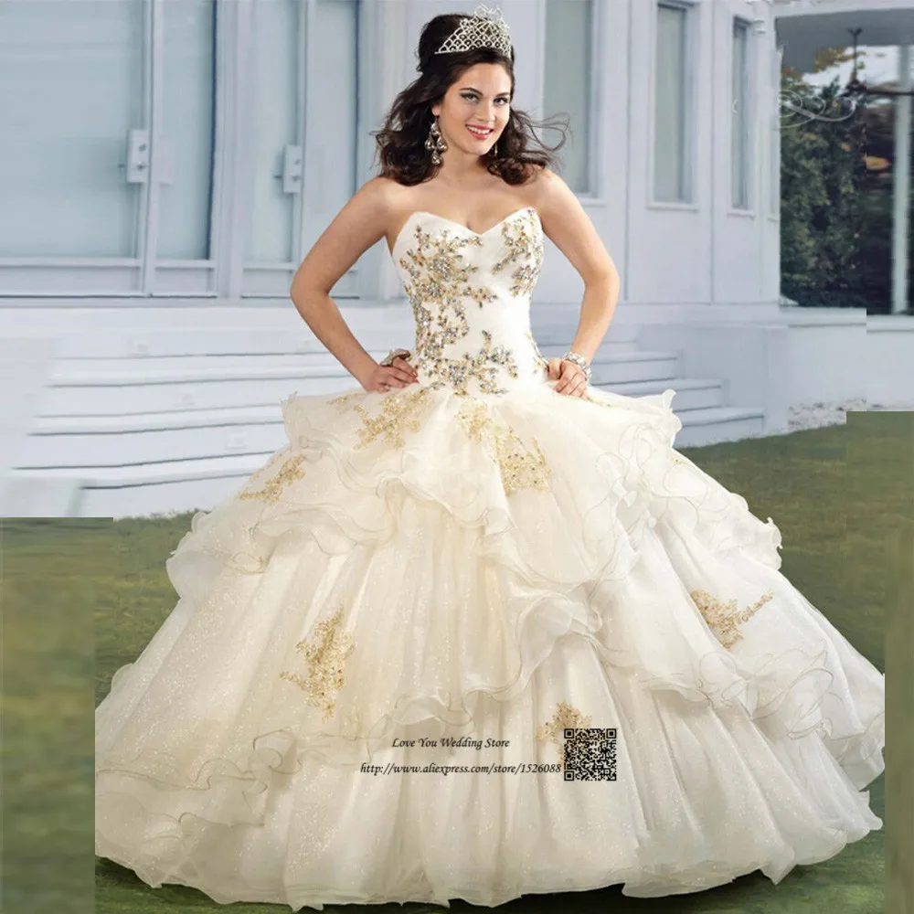 Vestidos de 15 anos Cheap Quinceanera  Gowns  Champagne  Gold 