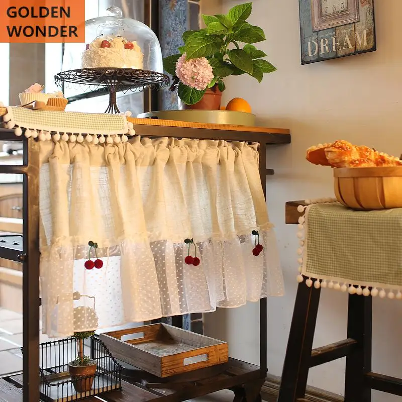 

American Pastoral Cotton Half Curtain Short Curtains Cherry Door Curtains For The Kitchen Chinese Lace Fabric
