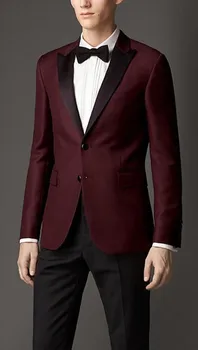 

2016 Groom Tuxedos Burgundy Slim Fit Custom Made Groomsmen Best Man Men Wedding Suits Prom Formal Tuxedos ( jacket+Pants+tie)
