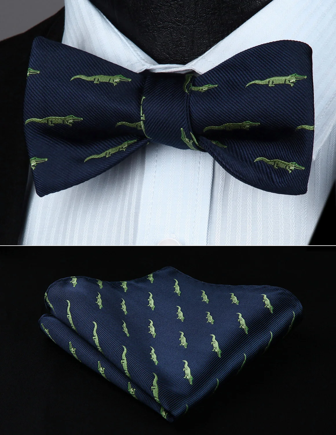 

BGA06GS Animal Pattern Green Wedding Bowtie Men Silk Self Bow Tie handkerchief set