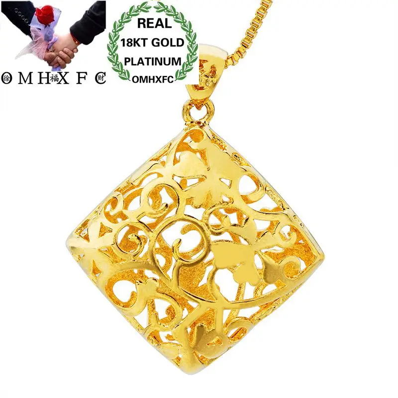 OMHXFC Wholesale European Fashion Woman Man Unisex Party Birthday Wedding Gift Hollow Rhombus 18KT Real Gold Charm Pendant PN21 | Украшения
