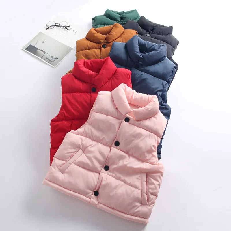 

Winter Baby Kids Thickening Warm Waistcoats Boys Girls 2018 New Down Cotton Vest Solid Color Coats Baby Simple Fashion Waistcoat