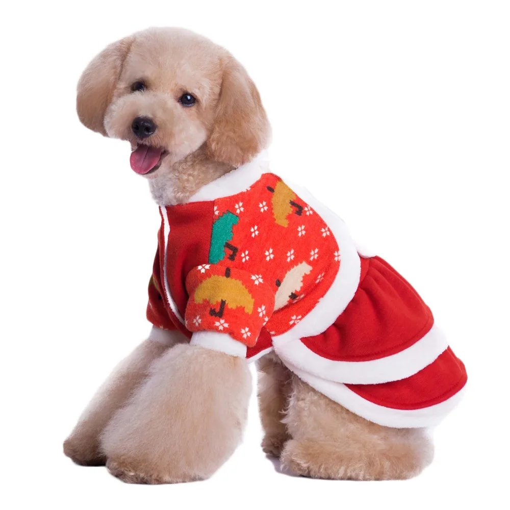 Снежинка Одежда для собак Pet Мех животных внутри красный и белый Sweety одежда Костюмы кнопку щенок собаки хлопковая юбка Cat пальто костюм