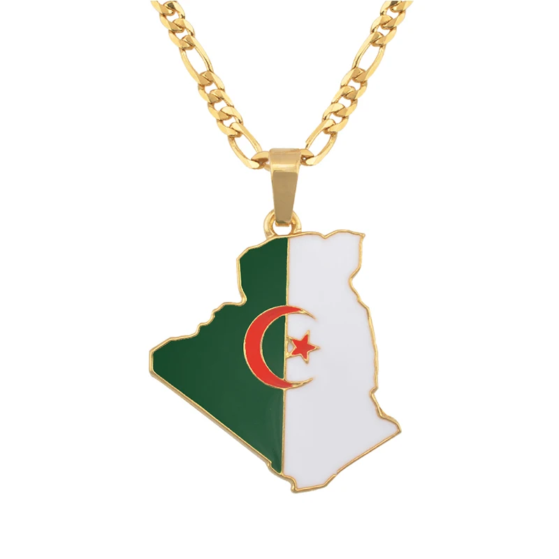 

Gold Color Map of Algeria Flag Necklace Pendant for Women Men Algeria Country Maps Trendy Ethnic Jewelry Gifts #J0704