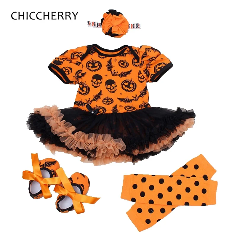 

Pumpkin Baby Halloween Costume Lace Romper Dress Headband Leg Warmers Shoes Newborn Tutu Sets Baby Girl Clothes Infant Clothing