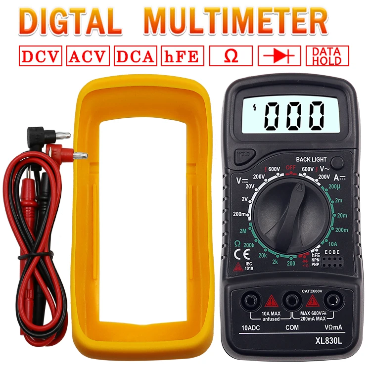 

Portable Digital Multimeter Backlight AC/DC Ammeter Voltmeter Ohm Tester Meter XL830L Handheld LCD Multimetro Voltage Current