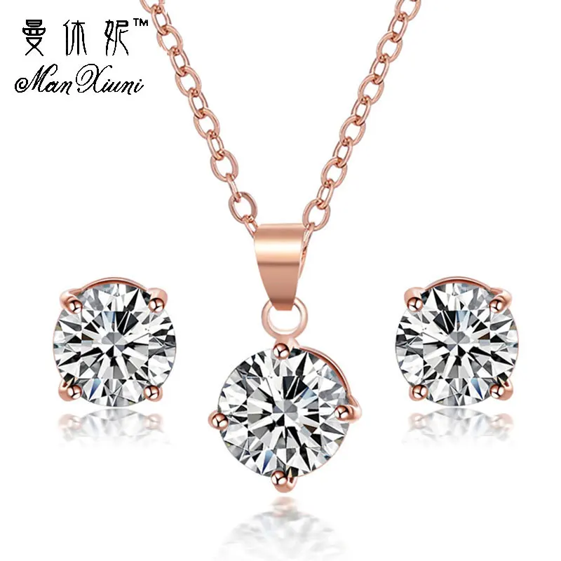 

Manxiuni Women Wedding Jewelry Sets Cubic zirconia Stud Earrings Luxury Pendant Necklace Parure bijoux femme mariage