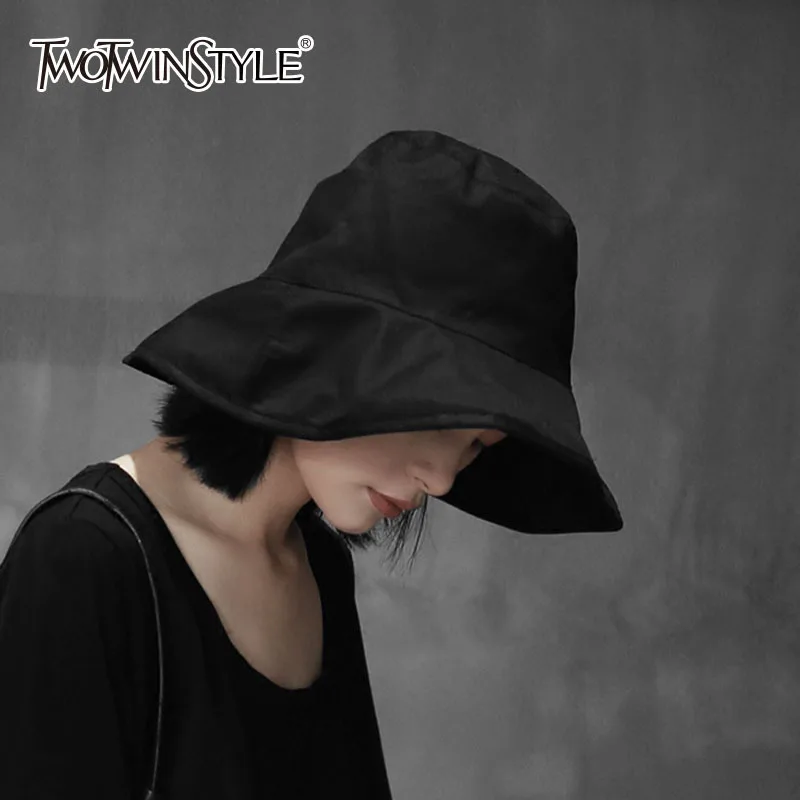 

TWOTWINSTYLE Basic Fisherman Hat For Women Three Colours Comfortable Ring Bucket Hats 2019 Spring Summer Female Fashion Casual